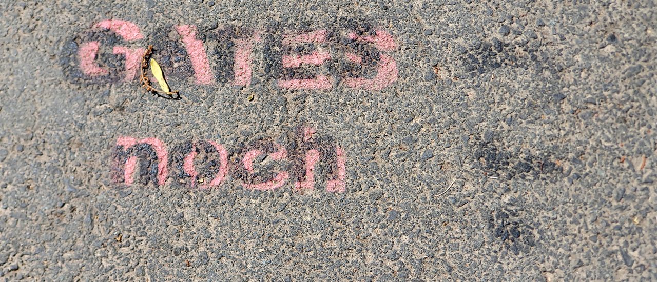 Protest-Spruch auf einem Weg