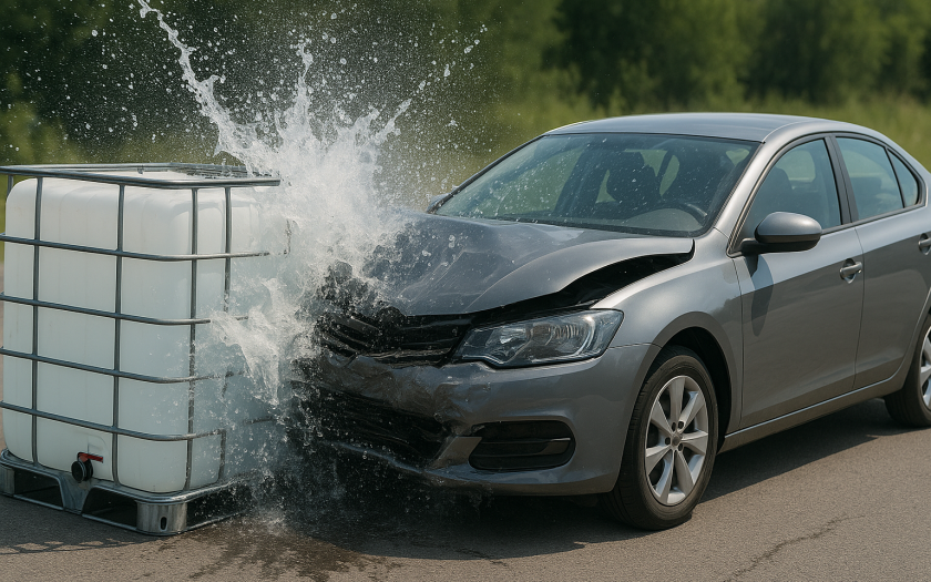 Pkw bricht durch CBC-Container